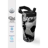 Coral High 600 ml Pipetli ve Kulplu Siyah Beyaz Futbol Desenli Erkek Çocuk Matara 38922