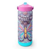 Coral High 650 ml Kız Çocuk Pastel Renkli Kelebek Desenli Çelik Suluk/Matara (Pipetli) 38306