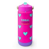 Coral High 650 ml Kız Çocuk Pembe Su Yeşili Kalp Baskılı Çelik Suluk/Matara (Pipetli) 38376