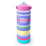 Coral High 650 ml Kız Çocuk Renkli Çizgi Desenli Çelik Suluk/Matara (Pipetli) 38302