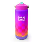Coral High 650 ml Kız Çocuk Sarı Mor Dama Desenli Çelik Suluk/Matara (Pipetli) 38303