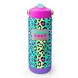 Coral High 650 ml Kız Çocuk Yeşil Mor Leopar Desenli Çelik Suluk/Matara (Pipetli) 38380