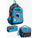 Coral High Astronot Desenli Lacivert Mavi 3'lü Okul Çanta Seti, Orta, SET01K124, Mavi Gümüş, erkek-çocuk