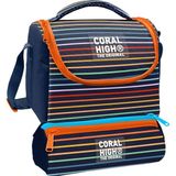 Coral High Beslenme Çantası ve Üç Gözlü Kalemlik Seti - Çok Renkli Çizgi Desenli Erkek Çocuk 37131 - 1 Adet - Lacivert - Turuncu