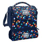Coral High Beslenme Çantası ve Üç Gözlü Kalemlik Seti - Lacivert Çok Renli Geometrik Desenler Erkek Çocuk 37135