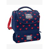 Coral High Beslenme Çantası ve Üç Gözlü Kalemlik Seti - Lacivert Kırmızı Kalp Desenli Kız Çocuk 37129