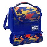 Coral High Beslenme Çantası ve Üç Gözlü Kalemlik Seti - Mavi Çok Renkli Kamuflaj Desenli Erkek Çocuk 37139