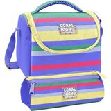 Coral High Beslenme Çantası ve Üç Gözlü Kalemlik Seti - Renkli Çizgi Desenli Kız Çocuk 37102 - 1 Adet - Lila - Sarı