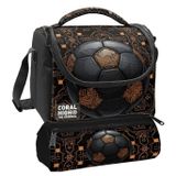 Coral High Beslenme Çantası ve Üç Gözlü Kalemlik Seti - Siyah Kahverengi Futbol Topu Baskılı Erkek Çocuk 37117