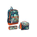 Coral High Çocuk Çivit Turuncu Kaykay Desenli 3'lü Okul Çanta Seti, 38x27x14 cm