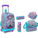 Coral High Coral Hıgh Pastel Kelebek Desen Çek Çekli Çelik Termoslu Çelik Beslenme Kaplı Okul Seti - 5'li Set