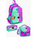 Coral High Coral SET0123490 High 3’lü Okul Çanta Seti Pembe Su Yeşili Kedi Desenli 18,5 Litre Kapasite ile Eğlenceli Tasarım