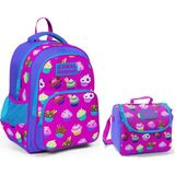 Coral High Cupcake Desenli Kız Çocuk Sırt Çantası ve Termos Beslenme Çantası - 30x39x15 cm - Kurabiyeler