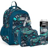 Coral High Desenli 4’lü Okul Çanta Seti (Okul Çantası, Kalemlik, Beslenme, Matara) Cinsiyet: Unisex