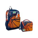 Coral High Dort Bolmeli Erkek Cocuk Okul Sirt Cantasi Ve Beslenme Seti - Turuncu Lacivert Basketbol
