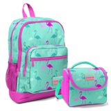 Coral High Dört Bölmeli Okul Sırt Çantası & Beslenme Çantası - Pembe Yeşil Flamingo Kız Çocuk