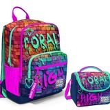Coral High Dört Bölmeli Ortaokul Çantası ve Beslenme Çantası Seti - Pembe Lacivert Grafiti - Erkek Ç