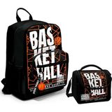 Coral High Dört Bölmeli Ortaokul Çantası ve Beslenme Çantası Seti - Siyah Basketbol - Erkek Çocuk - Beyaz - Siyah