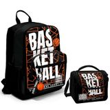 Coral High Dört Bölmeli Ortaokul Sırt Çantası ve Beslenme Çantası Seti - Siyah Basketbol - Erkek Çocuk