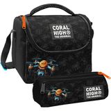 Coral High Erkek Çocuk Drone Pilotu Siyah Thermo Beslenme Çantası ve Üç Bölmeli Kalem Çantası Seti - 1 Adet - Siyah - Kırmızı