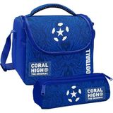 Coral High Erkek Çocuk Lacivert Mavi Futbol Thermo Beslenme Çantası ve Üç Bölmeli Kalem Çantası Seti - 1 Adet - Mavi - Beyaz