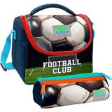 Coral High Erkek Çocuk Lacivert Yeşil Futbol Thermo Beslenme Çantası ve Üç Bölmeli Kalemlik Seti - 1 Adet - Yeşil - Beyaz