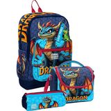 Coral High Erkek Çocuk Mavi Sarı Dragon Desenli Üçlü Ilkokul Okul Çanta Seti SETYGN33213A - Mavi - Sarı