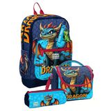Coral High Erkek Çocuk Mavi Sarı Dragon Desenli Üçlü İlkokul Okul Çanta Seti SETYGN33213A