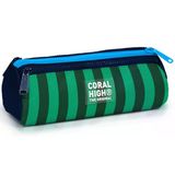 Coral High Erkek Çocuk Mavi Yeşil Çizgi Desenli Üç Gözlü Okul Kalem Çantası 31011