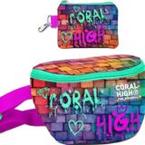 Coral High Erkek Çocuk Pembe Lacivert Grafiti Desenli Bel Çantası ve Bozuk Para Cüzdanı Set
