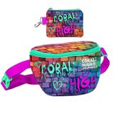 Coral High Erkek Çocuk Pembe Lacivert Grafiti Desenli Bel Çantası ve Bozuk Para Cüzdanı Seti
