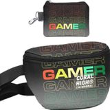 Coral High Erkek Çocuk Siyah Gri Gamer Desenli Bel Çantası ve Bozuk Para Cüzdanı Set