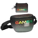 Coral High Erkek Çocuk Siyah Gri Gamer Desenli Bel Çantası ve Bozuk Para Cüzdanı Seti