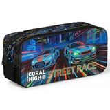 Coral High Erkek Çocuk Siyah Yarış Arabası Baskılı İki Bölmeli Kalem Çantası/Kalemlik 31059