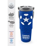 Coral High Futbol Desenli Pipetli ve Direkt İçim Çelik Termos, 900 ml, Mavi Beyaz