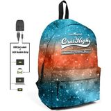 Coral High Galaksi Desenli Usb + Aux Soketli Sırt Çantası Özel Tasarım