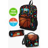 Coral High GOSET0123471 Kids Siyah Basketbol Desenli Kalemlik Beslenme 3’lü Okul Çanta Seti