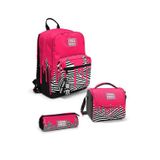 Coral High GOSHOPYA Pembe Siyah Beyaz Desenli 3’lü Okul Çanta Seti GOSET0123678