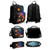 Coral High Gri Basketbol Desenli Dört Bölmeli Okul Sırt Çantası Beslenme Çantası Kalem Çantası 23643Set