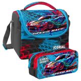Coral High Gri Mavi Yaris Arabasi Desenli Erkek Cocuk Isi Yalitimli Beslenme Cantasi Ve Kalemlik Seti