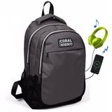 Coral High Gri-Sİyah USB ve AUX İlk ve Ortaokul Sırt Çantası