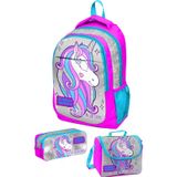 Coral High Gümüş Simli Unicorn Desenli Üç Bölmeli Okul Sırt Çantası, Beslenme Çantası Ve Kalemlik 3
