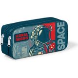 Coral High İki Bölmeli Kalem Kutusu Çivit Kırmızı Astronot Desenli PVC Malzeme 1.200 ml Kapasite - Çivit Mavisi