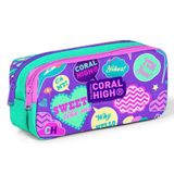 Coral High İki Bölmeli Kız Çocuk Yeşil Lavanta Yazılar Kalem Çantası Kalemlik