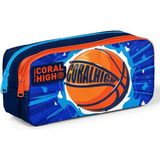 Coral High İki Bölmeli Lacivert Turuncu Basketbol Kalem Kutusu %100 Polyester Malzeme 21x10x6 cm