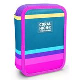Coral High İki Karlı Organizer Kalemlik - Yeşil Pembe Sarı Desenli, Kız Çocuk, Yeşil Pembe Sarı Desenli
