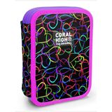 Coral High İki Katlı Düzenleyici Kalem Kutusu - Kalp Siyah Pembe, Kız Çocuk, Kalp Siyah Pembe