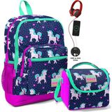 Coral High İlkokul Çanta Seti - USB ve AUX Çıkışlı Kız Çocuk Pembe Mavi Unicorn