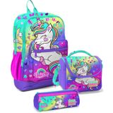 Coral High İlkokul Çantası Seti Su Yeşili Lavanta Unicorn Kız Çocuk Sırt Çantası Beslenme ve Kalemlik