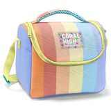 Coral High İlkokul Kız Çocuk Okul Beslenme Çantası, Turuncu Sarı Mavi Renkli Çizgili, Termoslu (Isı Yalıtımlı)